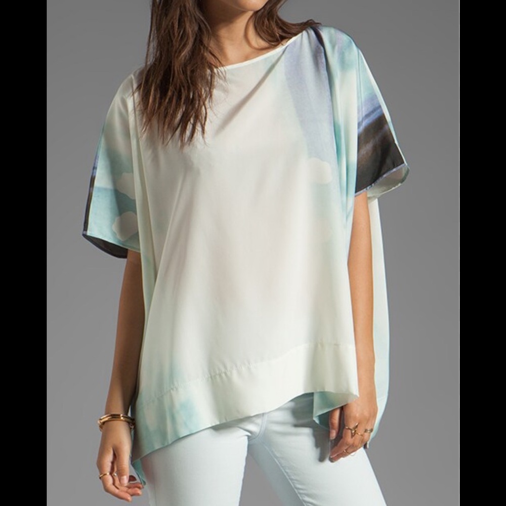 Diane Von Furstenberg Blue Short Sleeve Blouse Abstract